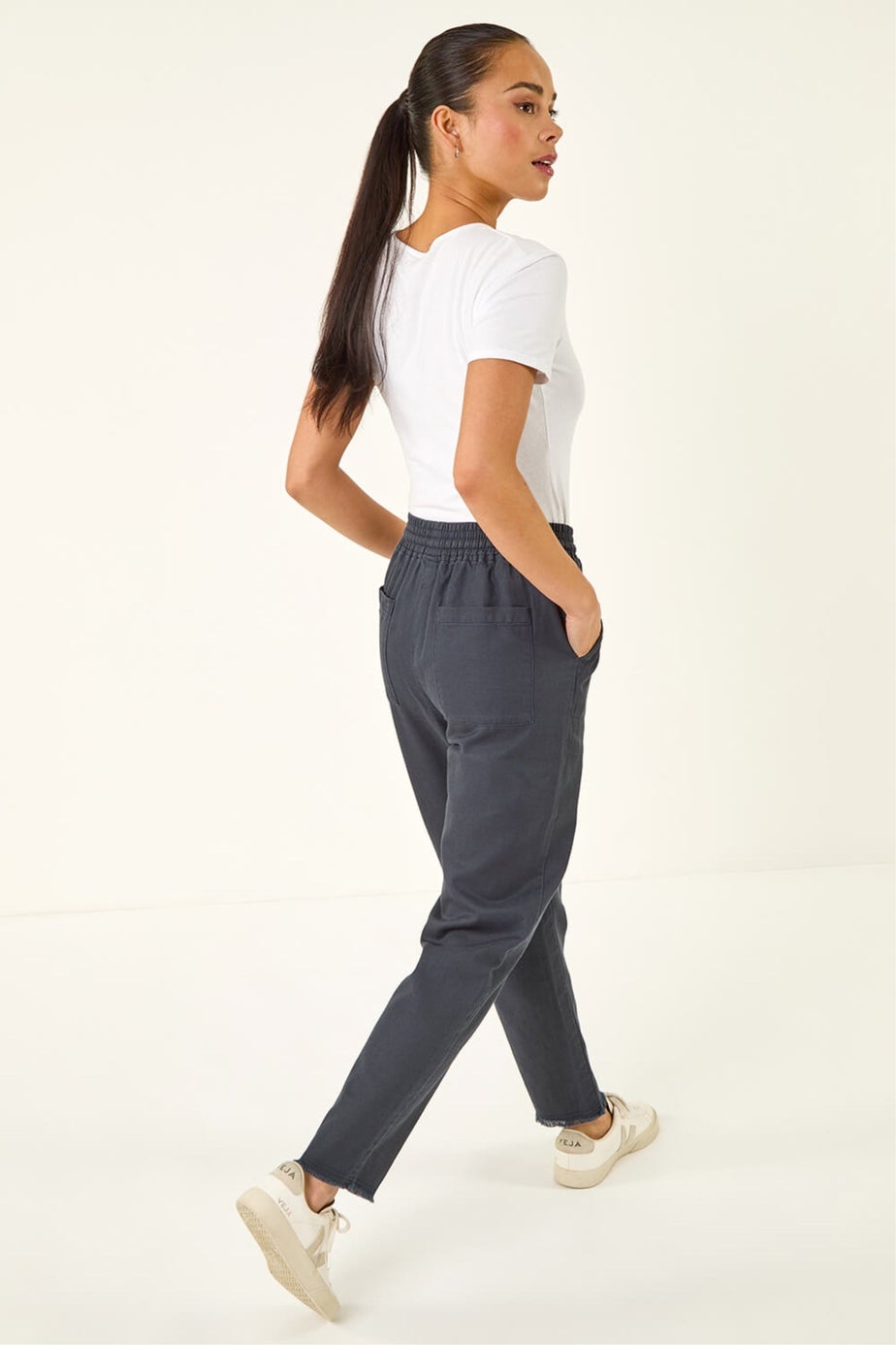 Roman Charcoal Petite Elasticated Waist Trouser