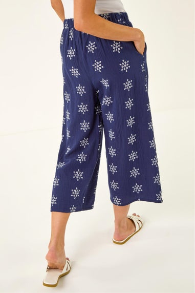 Roman Navy Petite Embroidered Cropped Trouser