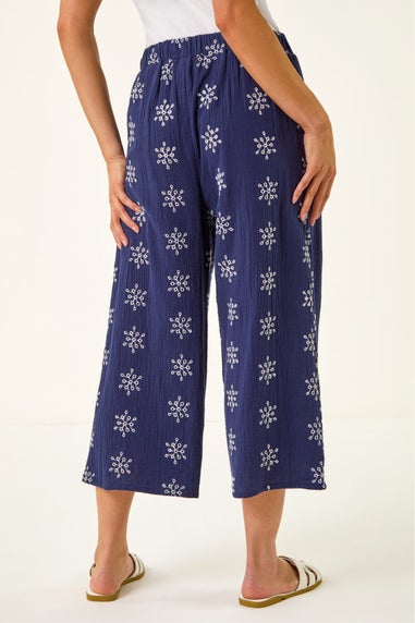 Roman Navy Petite Embroidered Cropped Trouser