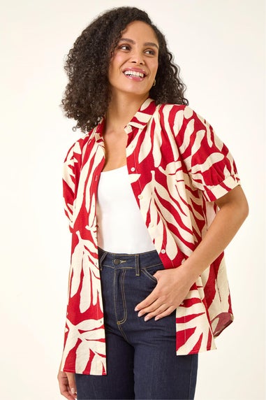 Roman Red Abstract Print Collared Shirt