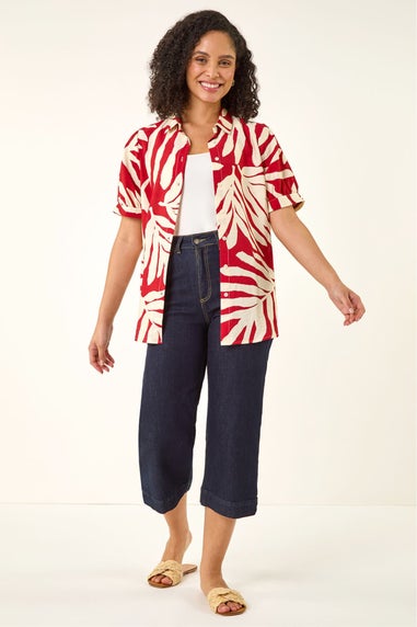 Roman Red Abstract Print Collared Shirt