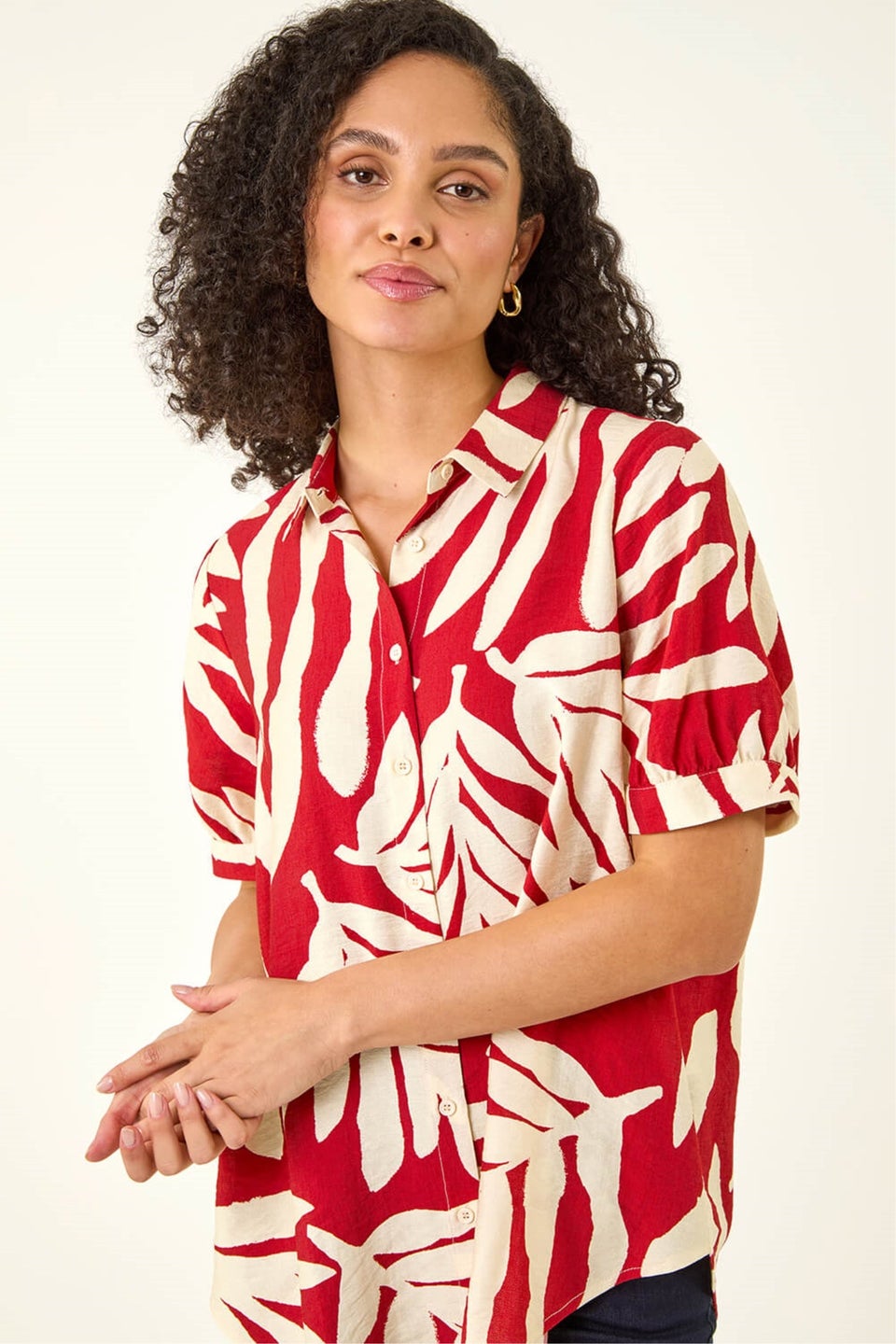 Roman Red Abstract Print Collared Shirt
