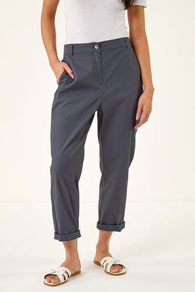 Roman Charcoal Petite Cotton Blend Stretch Chino Trousers
