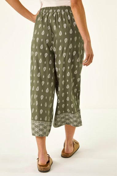Roman Khaki Petite Aztec Border Cropped Trouser