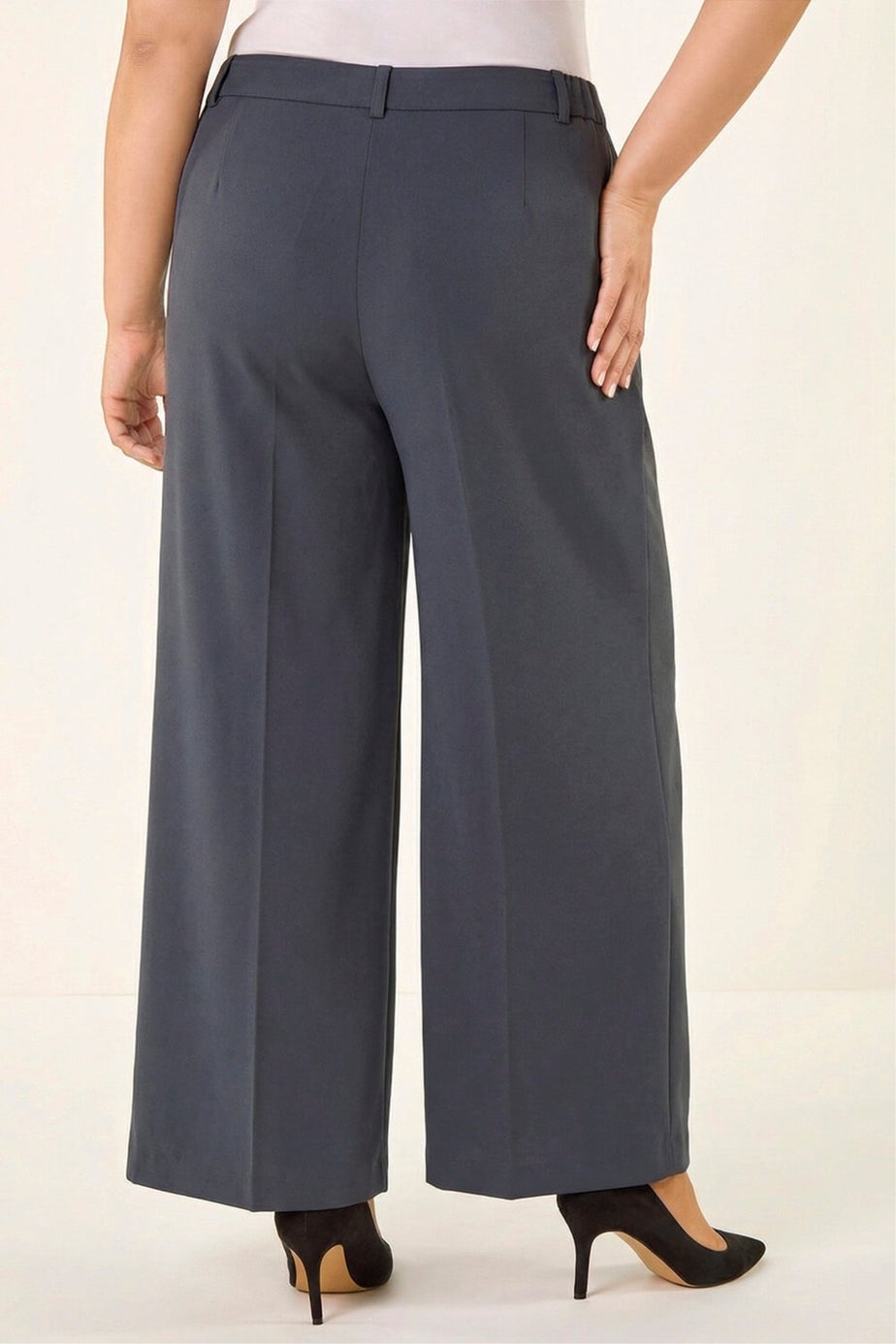 Roman Dark Grey Curve Wide Leg Tailored Trouser
