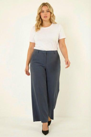 Roman Dark Grey Curve Wide Leg Tailored Trouser
