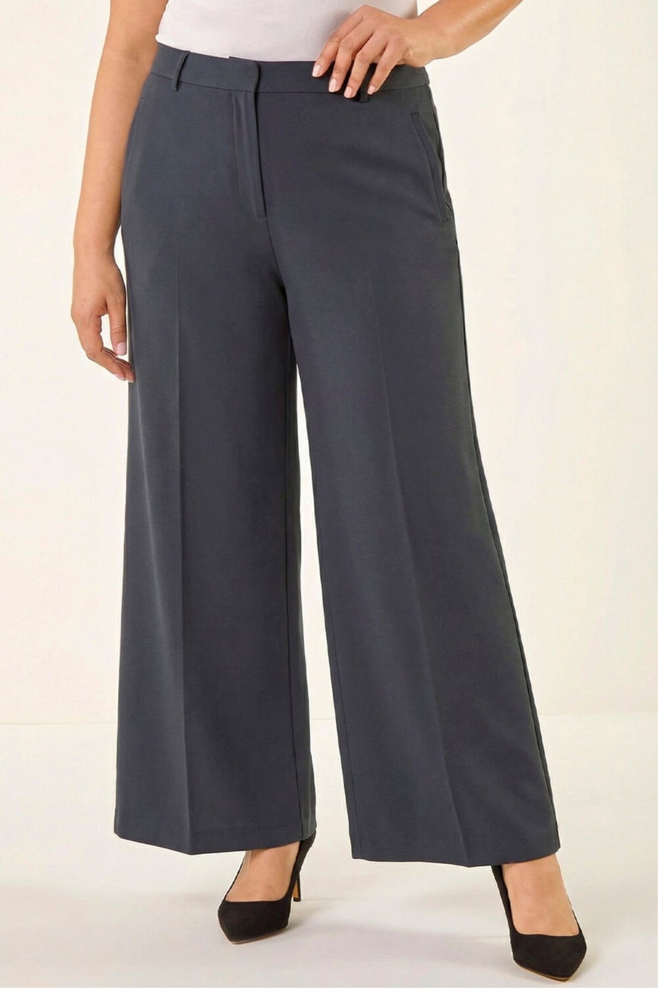 Roman Dark Grey Curve Wide Leg Tailored Trouser
