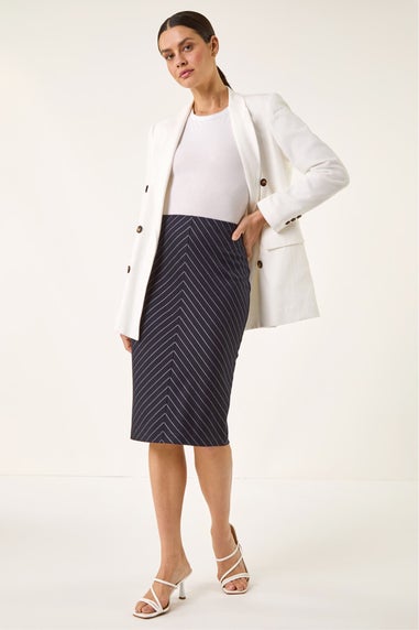 Roman Navy Chevron Pencil Skirt