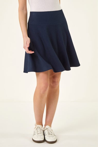 Roman Navy Textured Skater Skirt