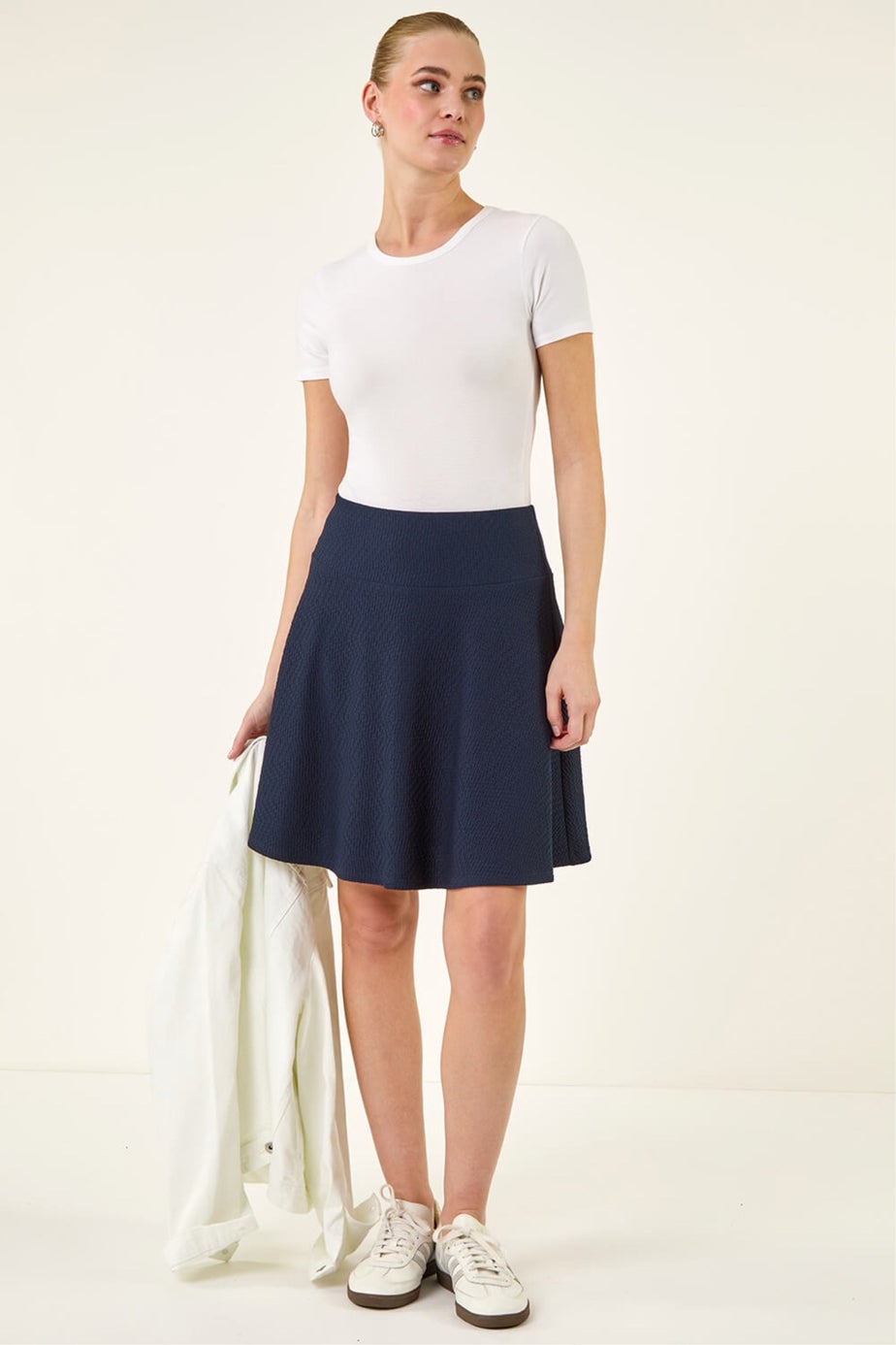 Roman Navy Textured Skater Skirt