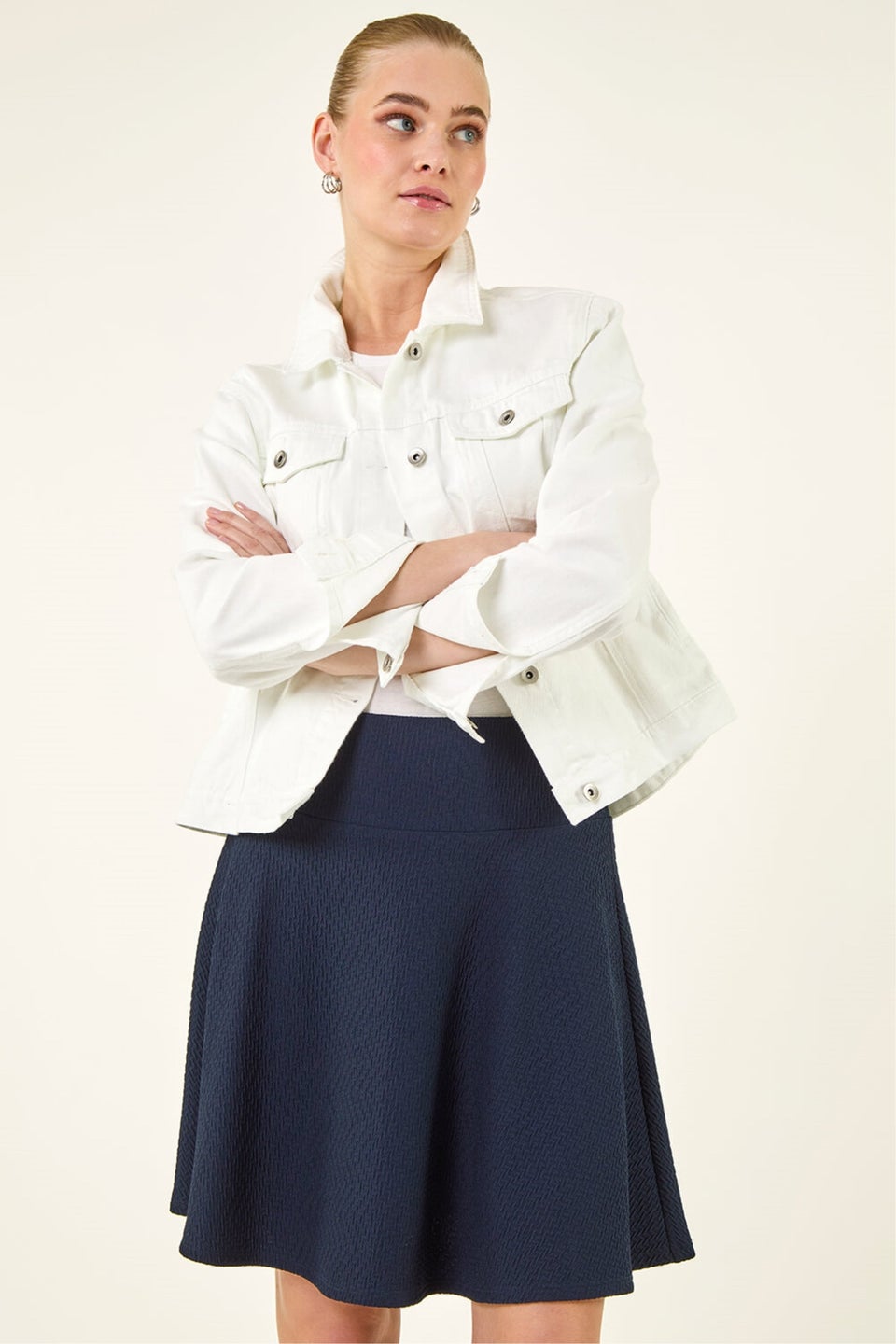 Roman Navy Textured Skater Skirt