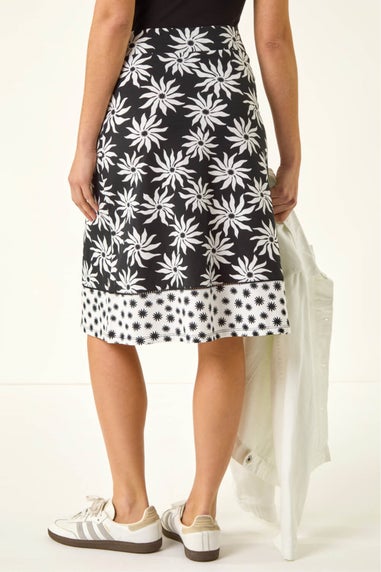 Roman Black Floral Star A-Line Skirt