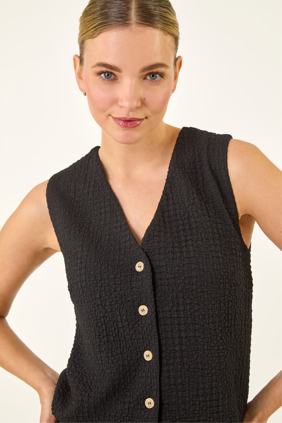 Dusk Black Crinkle Textured Waist Coat