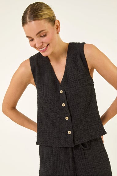 Dusk Black Crinkle Textured Waist Coat