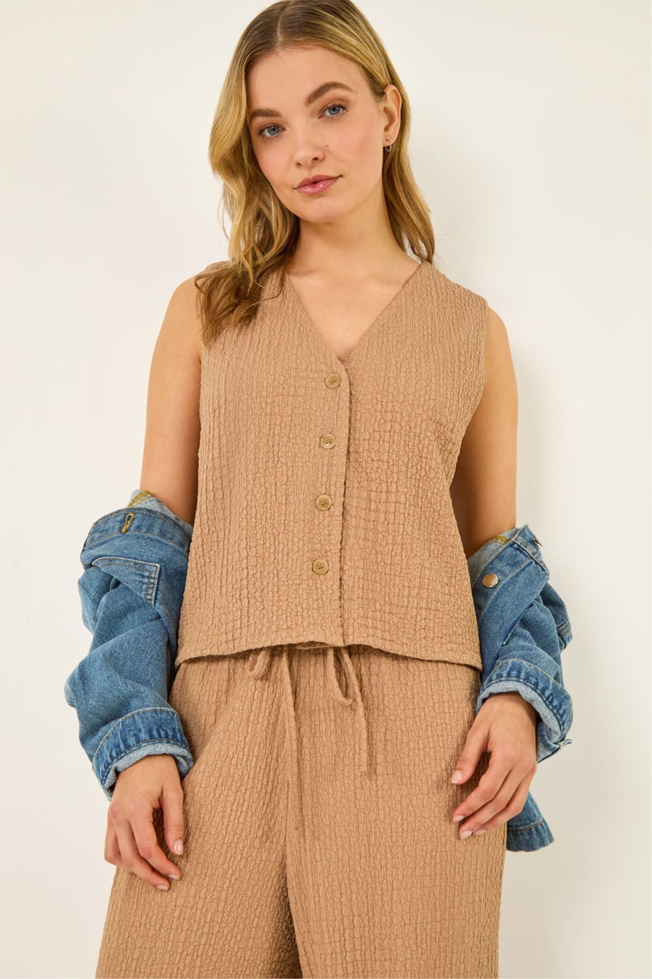 Dusk Biscuit Crinkle Textured Waist Coat