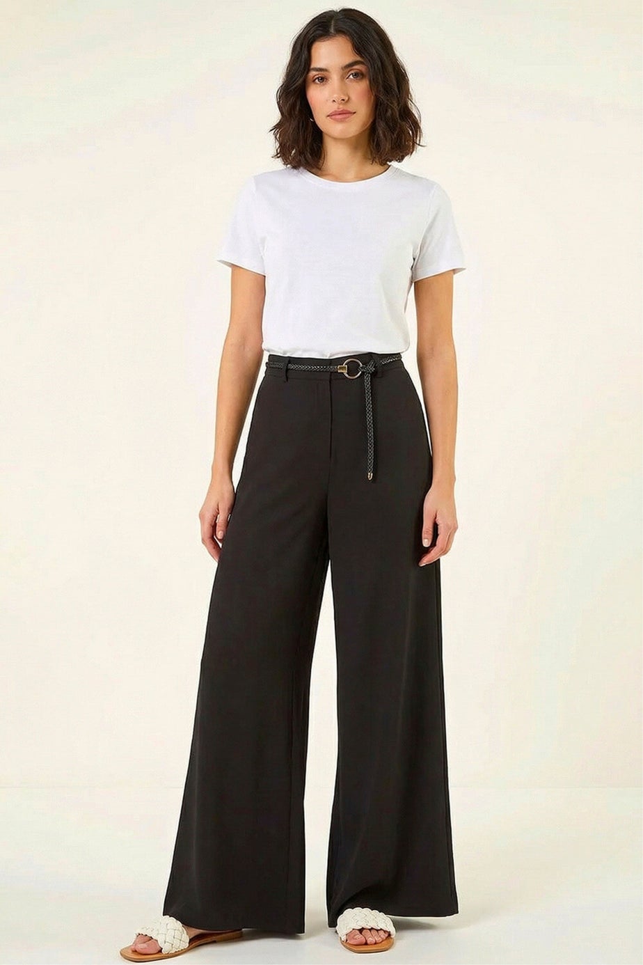 Roman Black Wide Leg Belt Tie Trouser