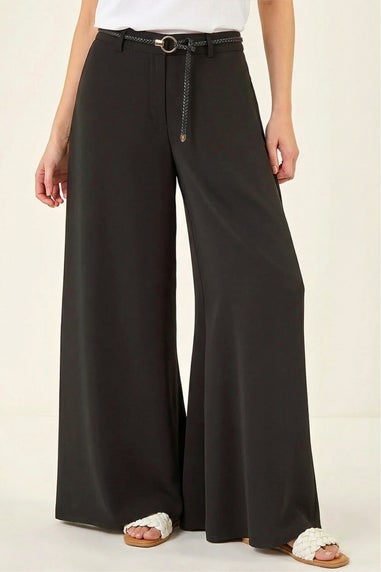 Roman Black Wide Leg Belt Tie Trouser