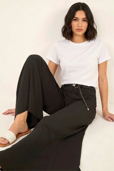 Roman Black Wide Leg Belt Tie Trouser