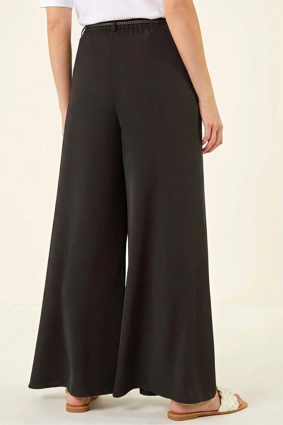 Roman Black Wide Leg Belt Tie Trouser