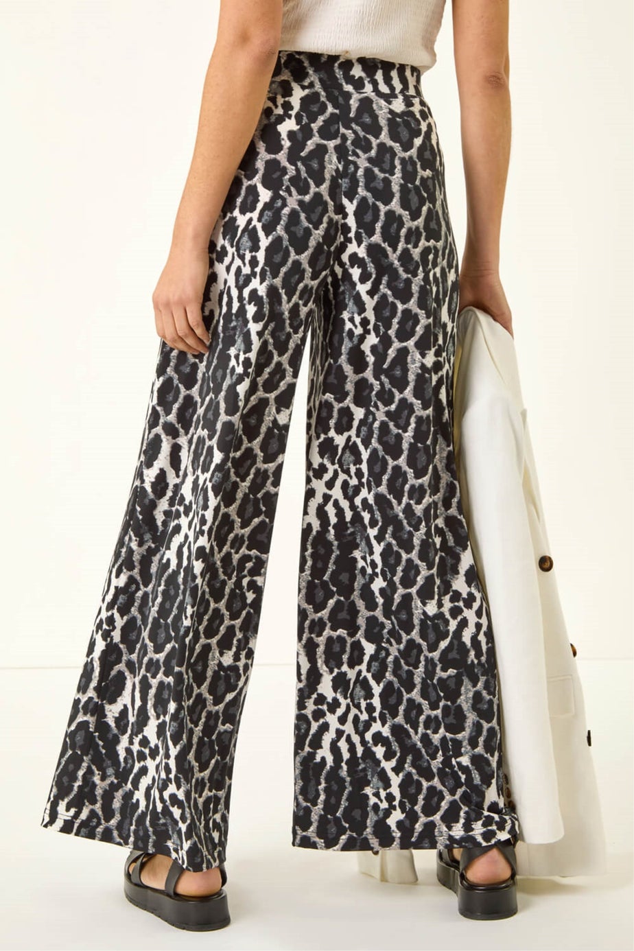 Roman Black Animal Print Stretch Trouser