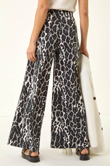 Roman Black Animal Print Stretch Trouser