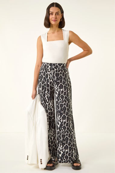 Roman Black Animal Print Stretch Trouser