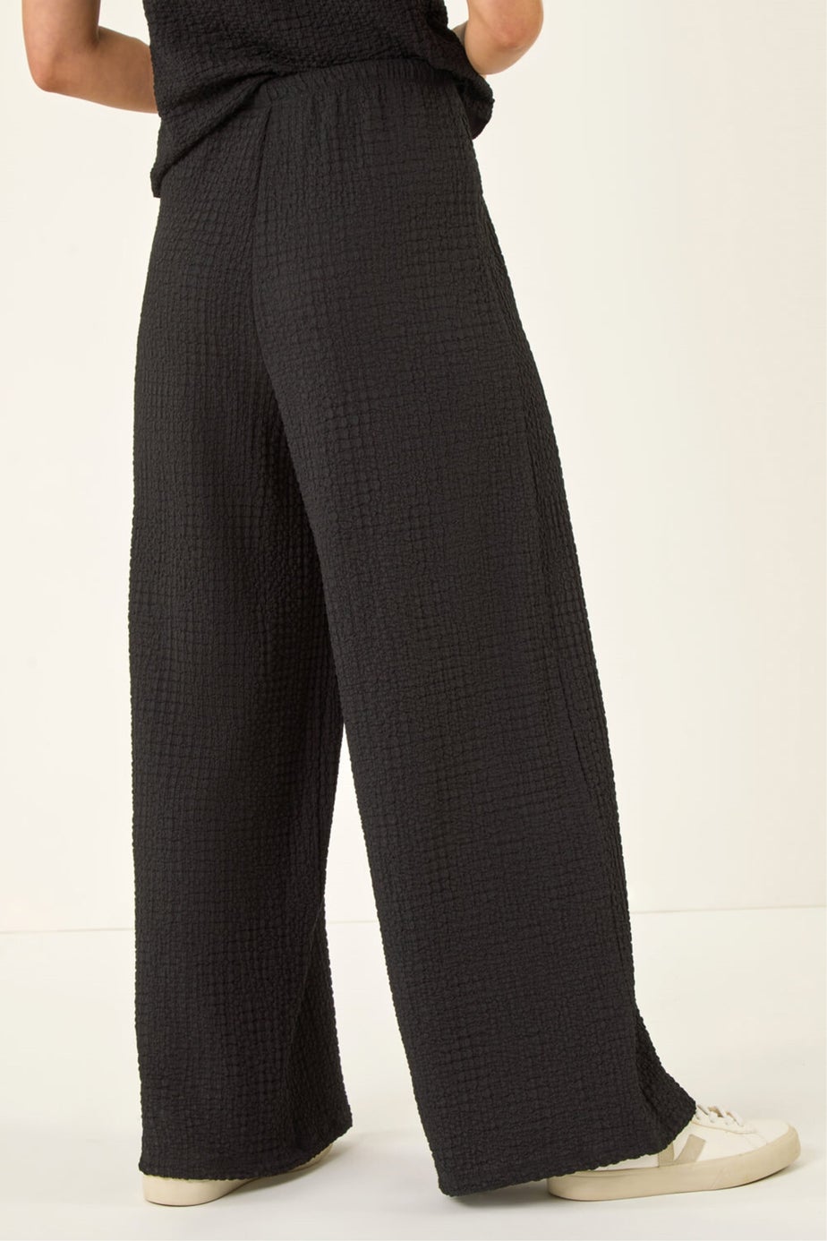 Dusk Black Crinkle Wide Leg Stretch Trouser
