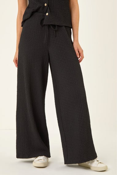 Dusk Black Crinkle Wide Leg Stretch Trouser
