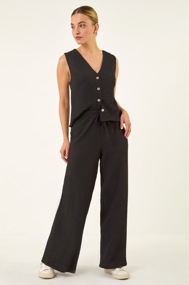 Dusk Black Crinkle Wide Leg Stretch Trouser