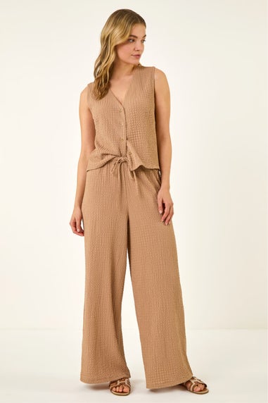 Dusk Biscuit Crinkle Wide Leg Stretch Trouser