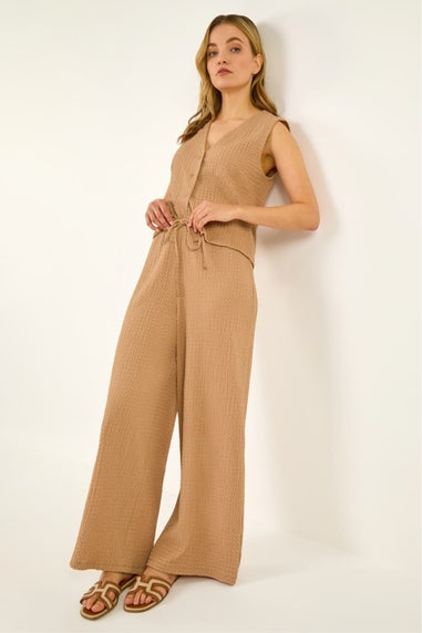 Dusk Biscuit Crinkle Wide Leg Stretch Trouser