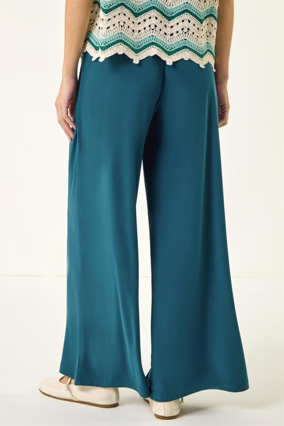 Roman Teal Wide Leg Stretch Trousers