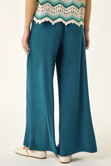 Roman Teal Wide Leg Stretch Trousers