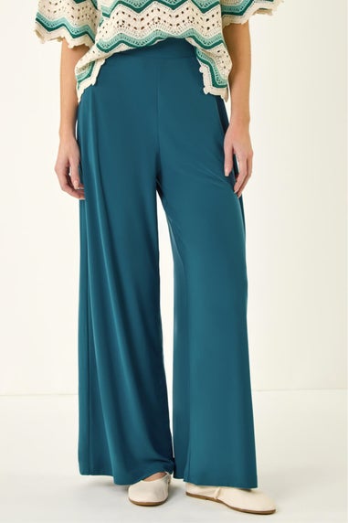 Roman Teal Wide Leg Stretch Trousers