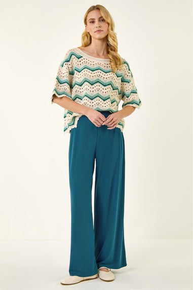 Roman Teal Wide Leg Stretch Trousers