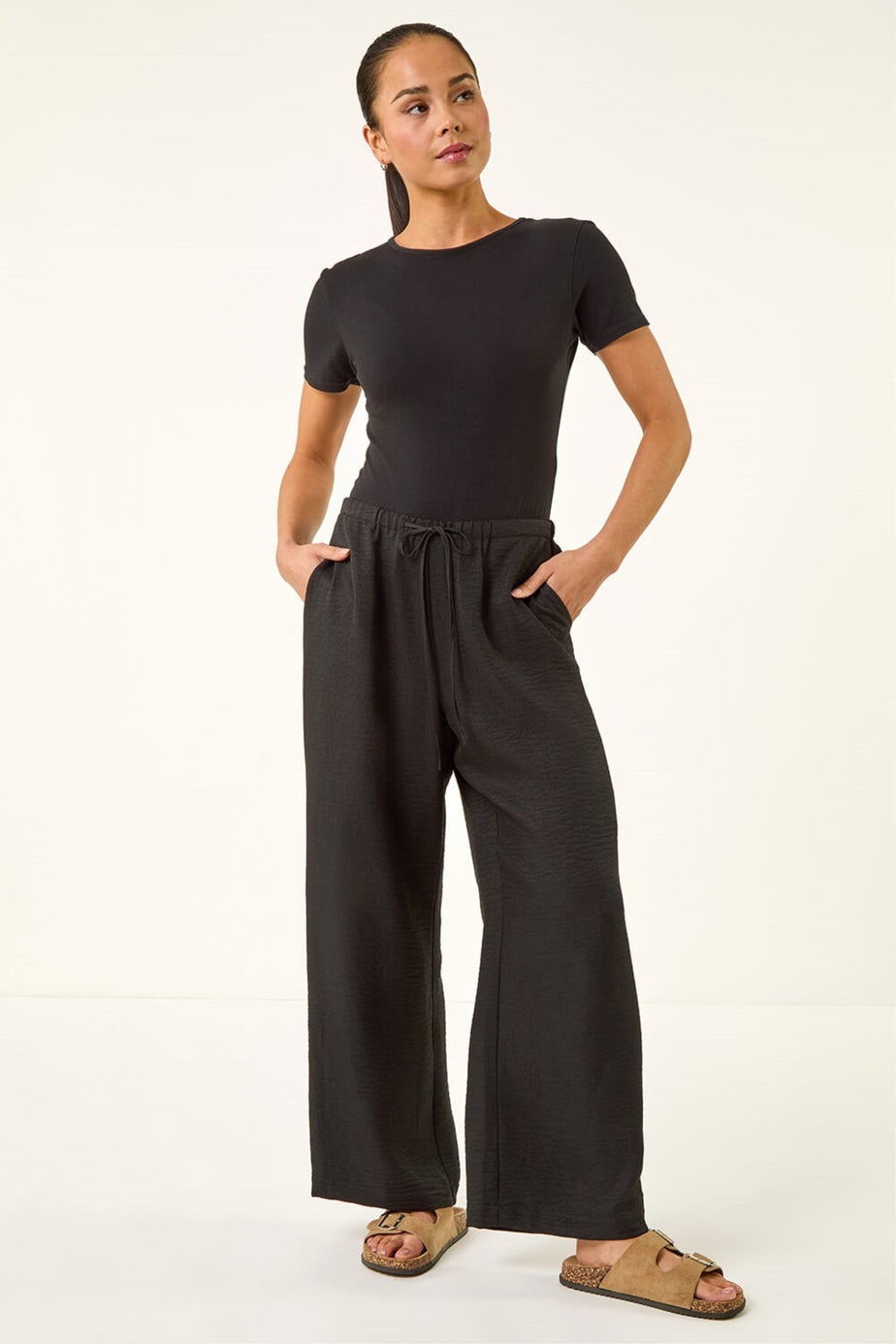 Roman Black Petite Pull On Woven Trouser