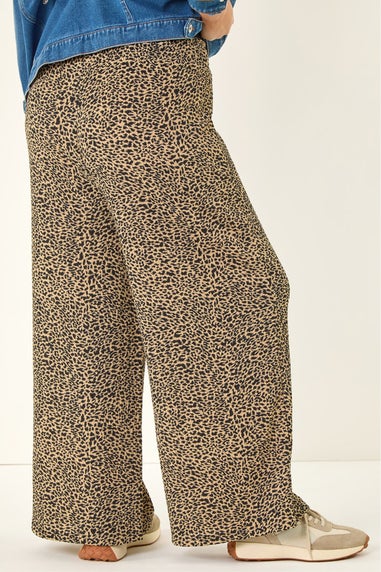 Roman Natural Curve Textured Animal Print Wide Leg Trousers