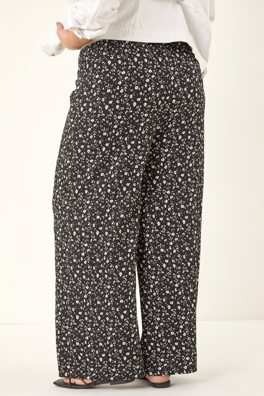 Roman Black Curve Textured Print Wide Leg Trousers