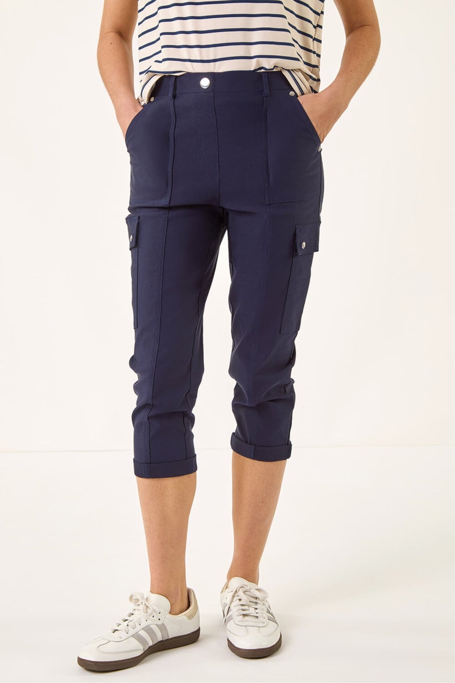 Roman Navy Cropped Cargo Stretch Trouser