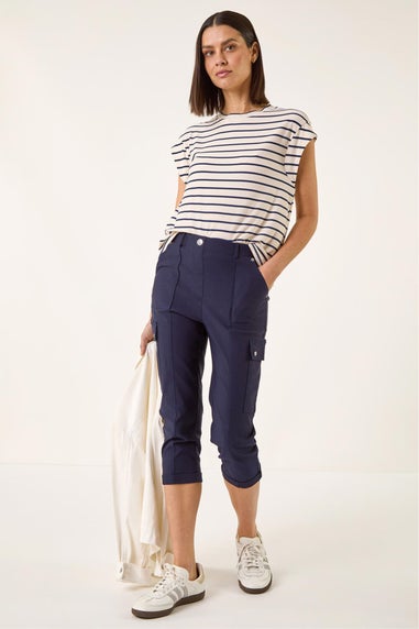 Roman Navy Cropped Cargo Stretch Trouser