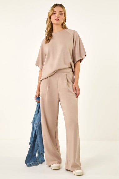 Dusk Beige Soft Wide Leg Stretch Trouser