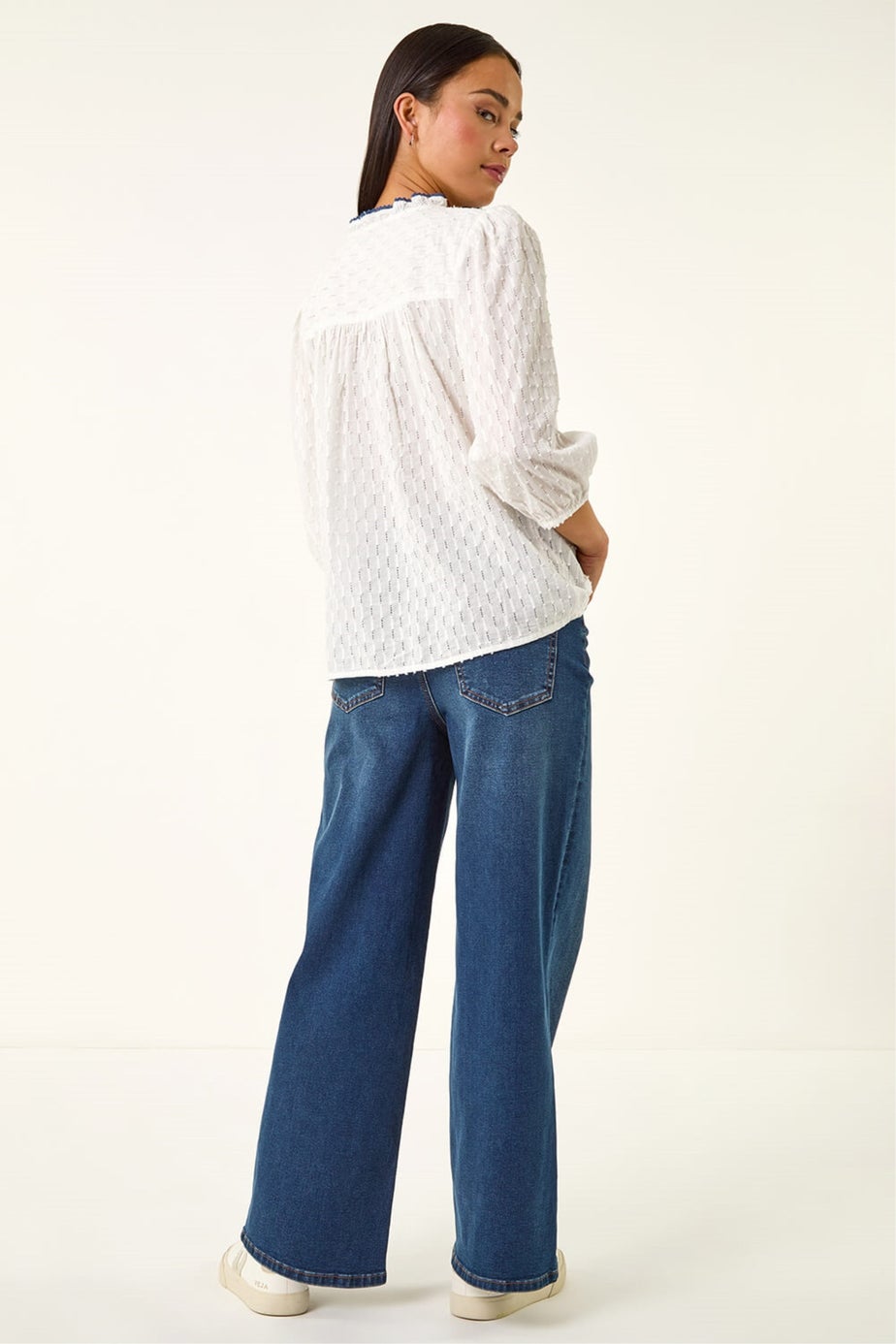 Roman White Petite Smock Buttoned Blouse