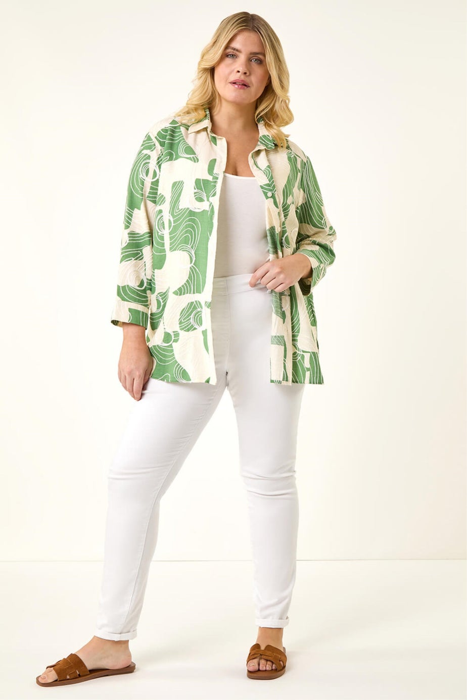 Roman Green Curve Textured Geometric Shirt