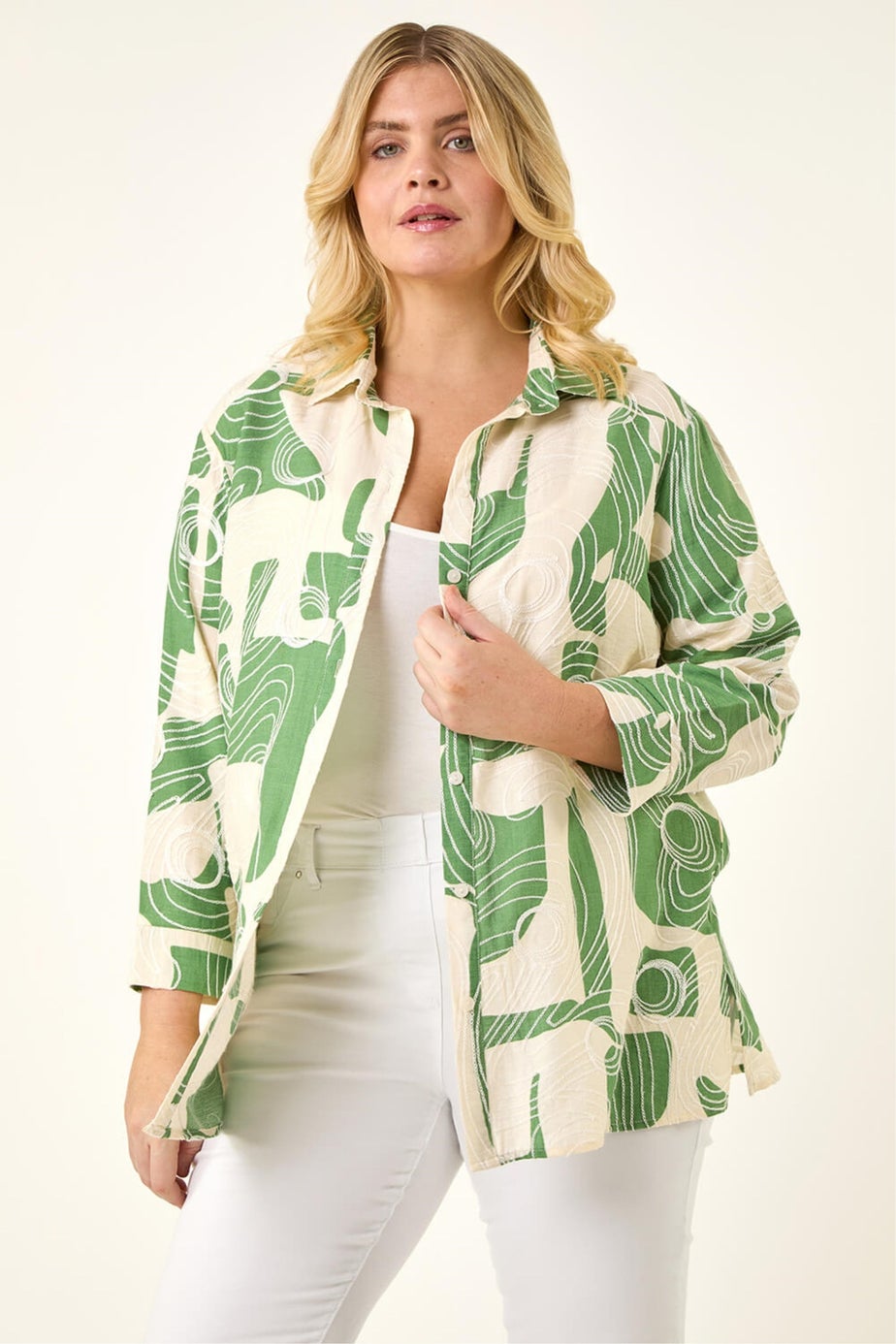 Roman Green Curve Textured Geometric Shirt