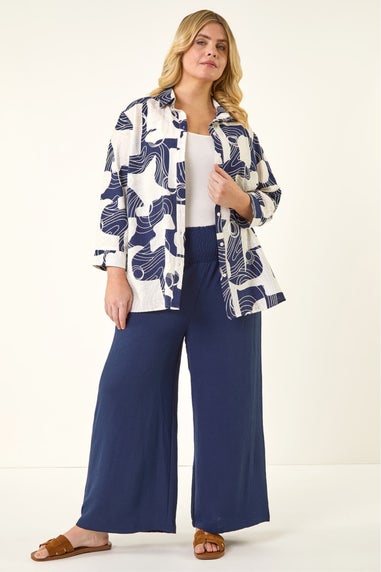 Roman Navy Curve Textured Geometric Shirt