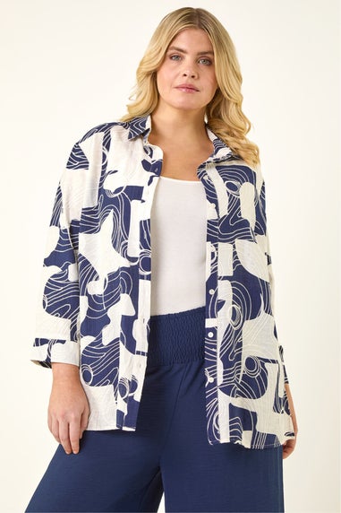 Roman Navy Curve Textured Geometric Shirt