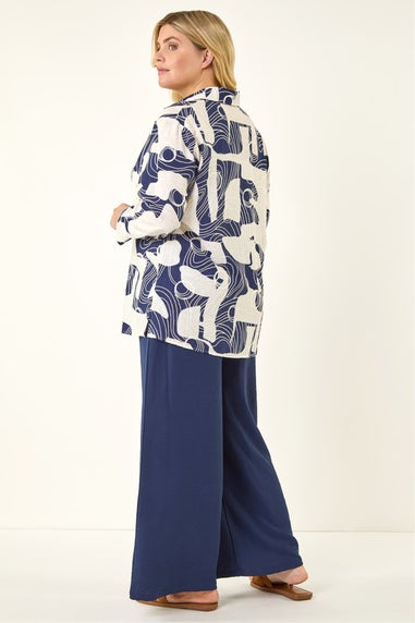 Roman Navy Curve Textured Geometric Shirt