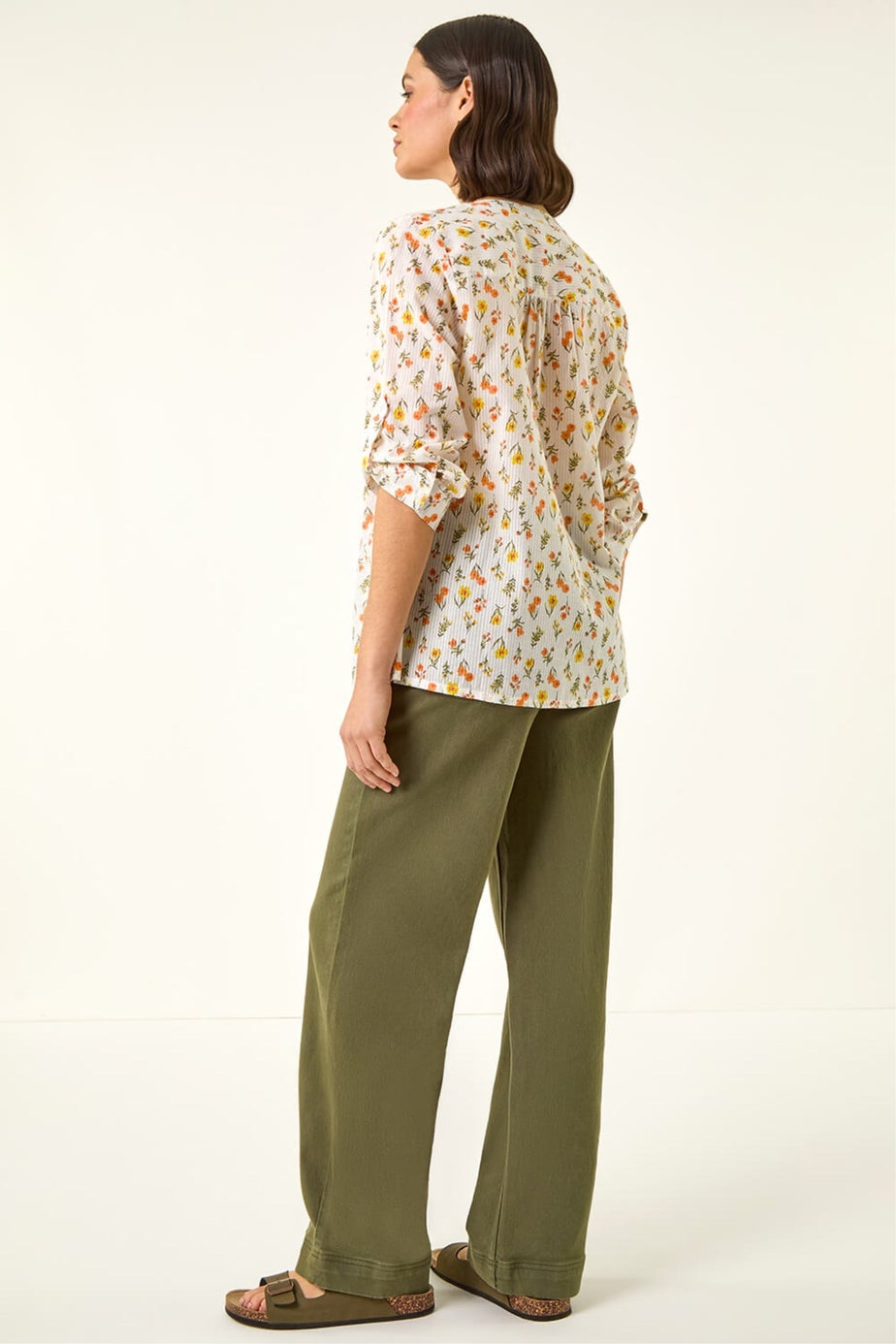 Roman White Floral Print Trim Blouse