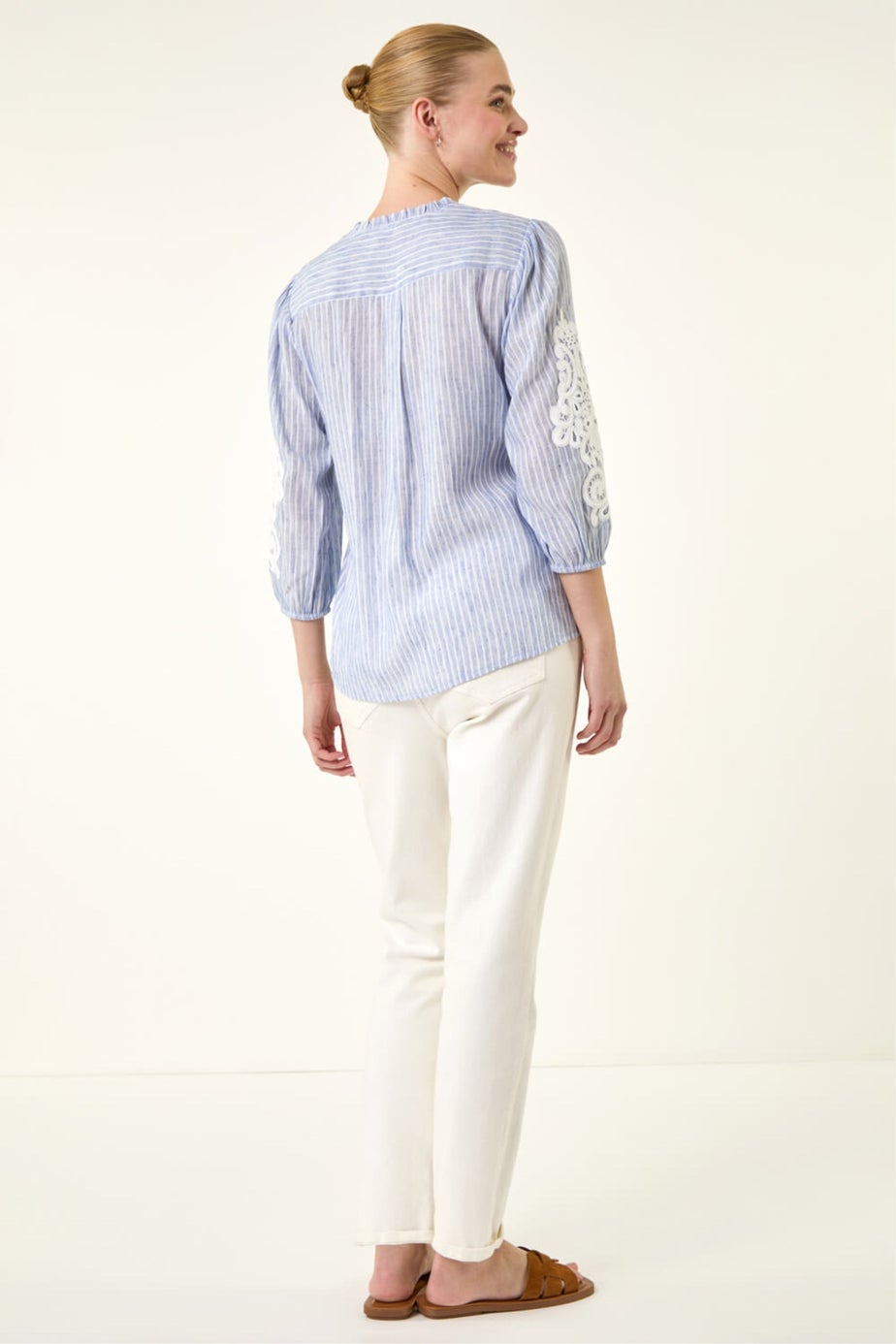 Roman Light Blue Lace Applique Stripe Shirt