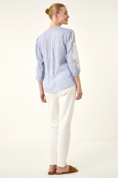 Roman Light Blue Lace Applique Stripe Shirt